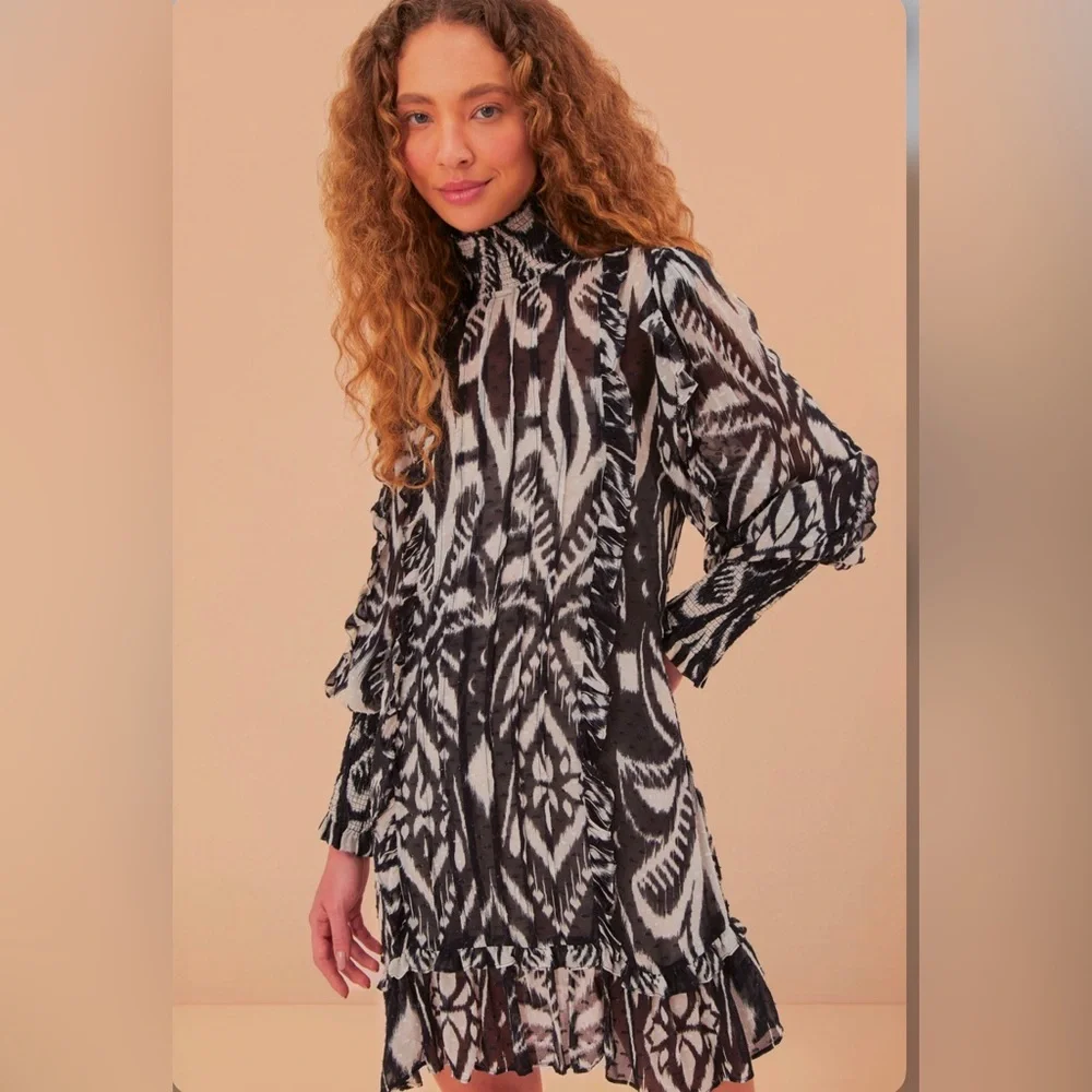 Farm Rio Pineapple Ikat Black Mini Dress